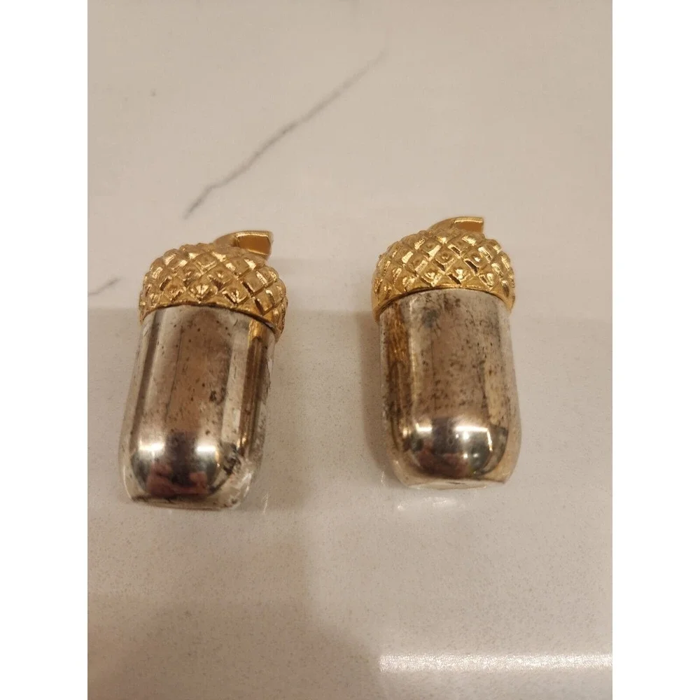 Vintage Silver With Gold Tone on top Salt and Pepper Acorn Shakers Made In Japan